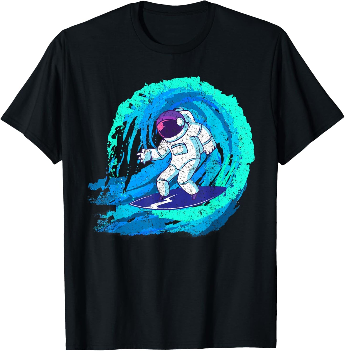 Funny space galaxy surfer astronaut surfing blue wave rider T-Shirt - T-Shirt | Black