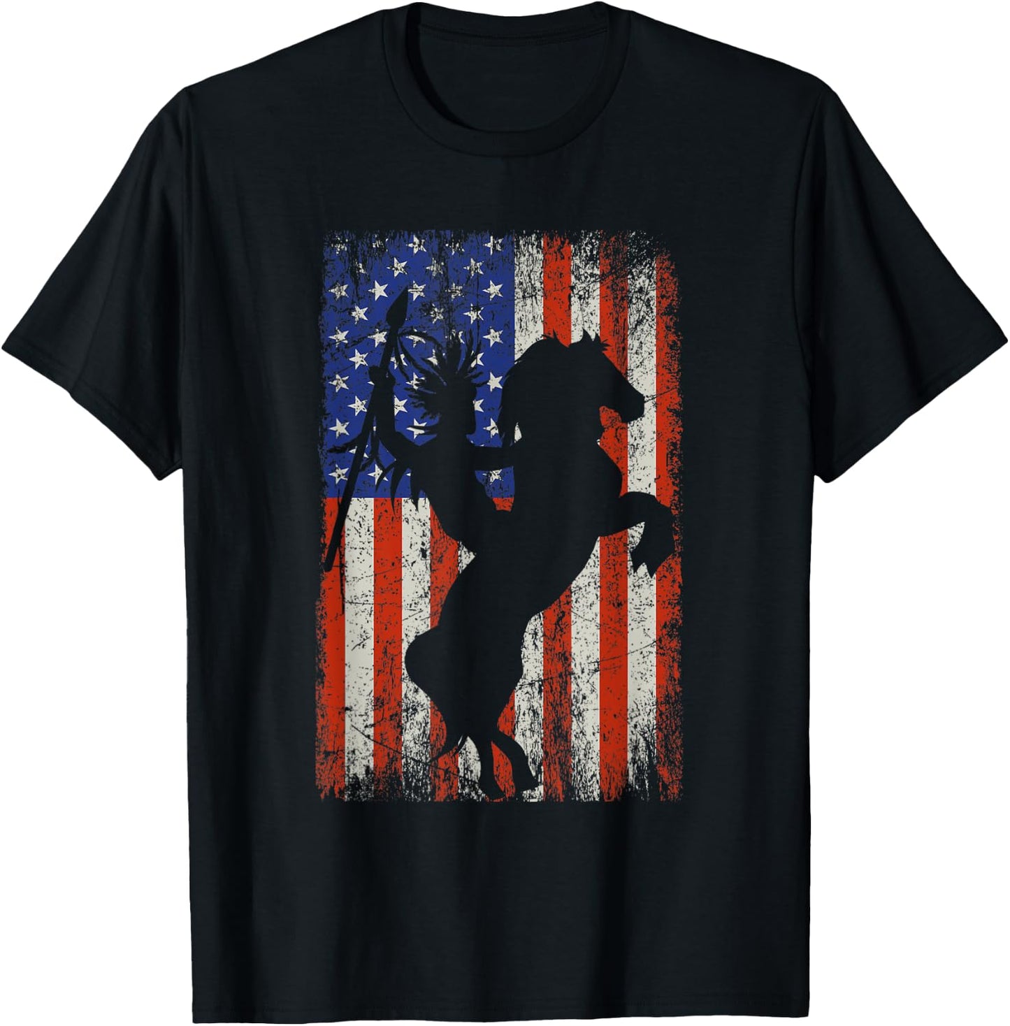 US Flag Indigenous Indian Horse Rider Native American T-Shirt - T-Shirt | Black