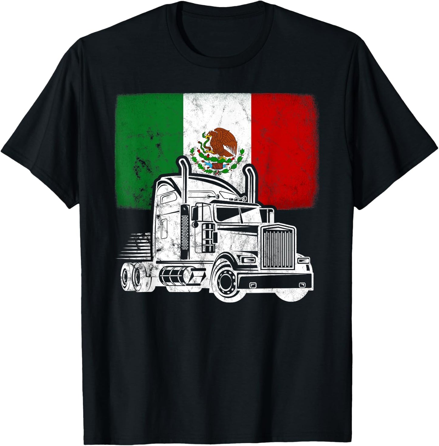 Mexican Flag Theme Truck Design for a Mexican Trucker T-Shirt - T-Shirt | Black