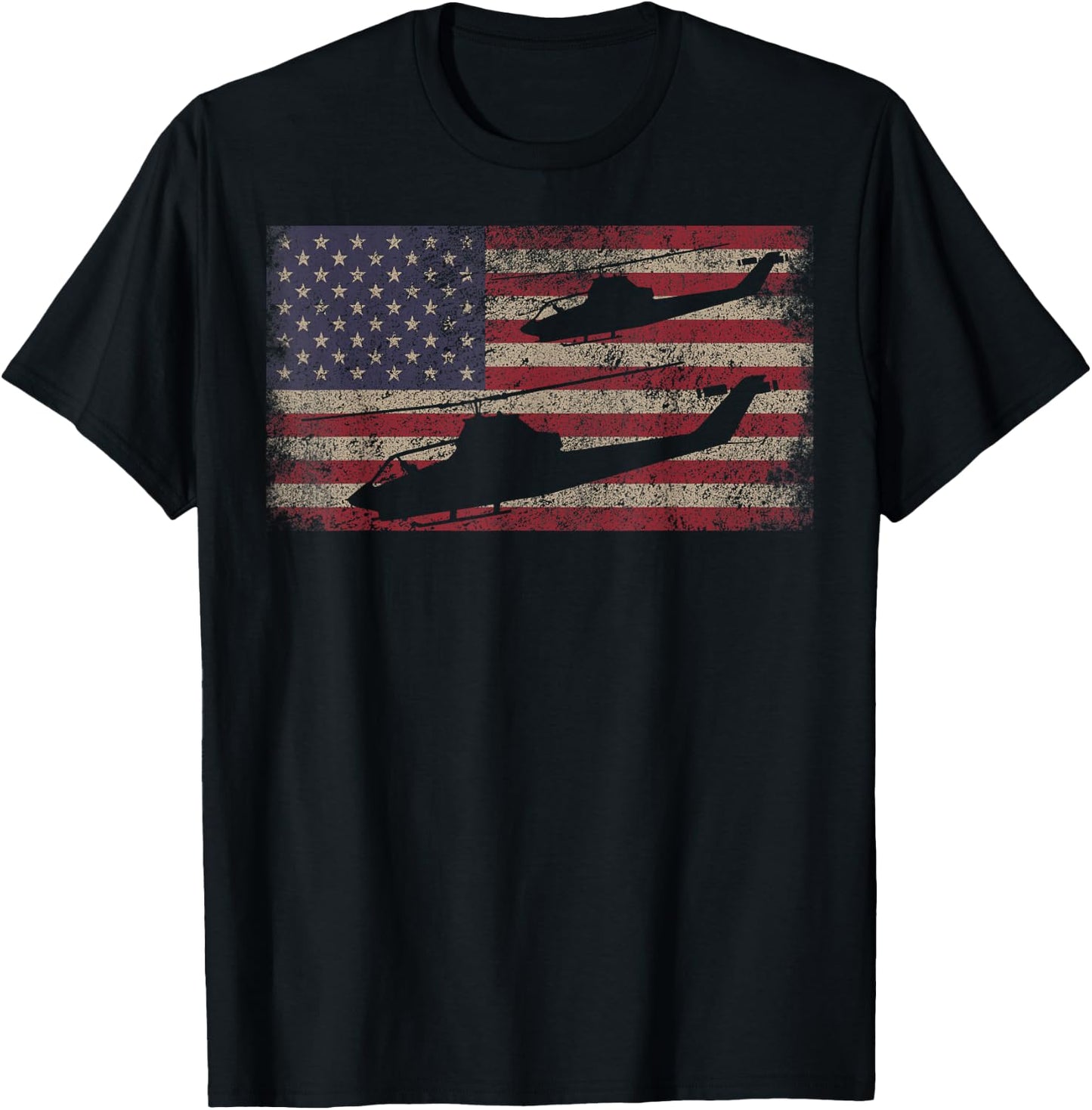 AH1 Cobra Helicopter Military USA American Flag T-Shirt - T-Shirt | Black