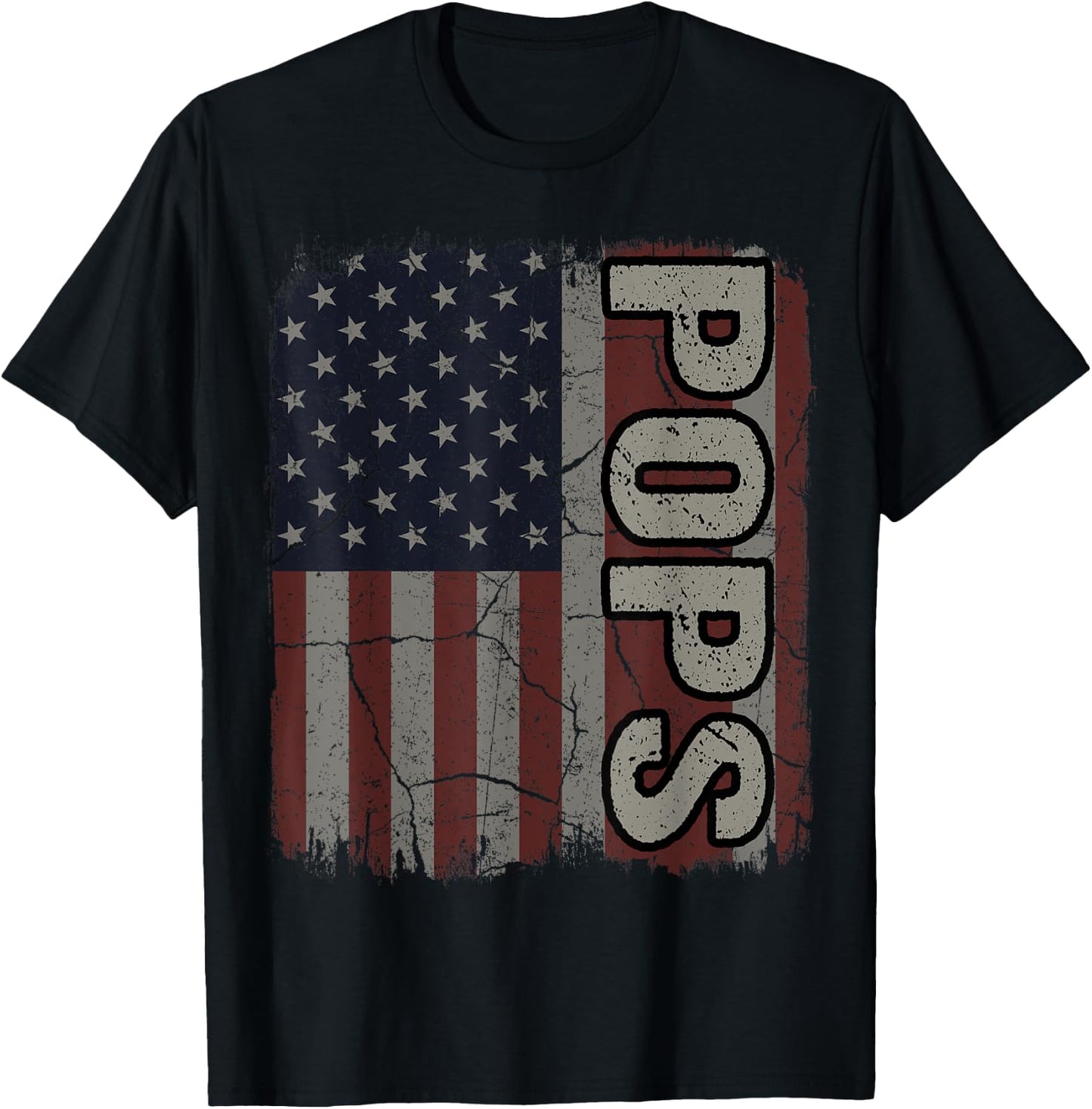 Pops American Flag Vintage Father's Day 4th of July Gift T-Shirt - T-Shirt | Black