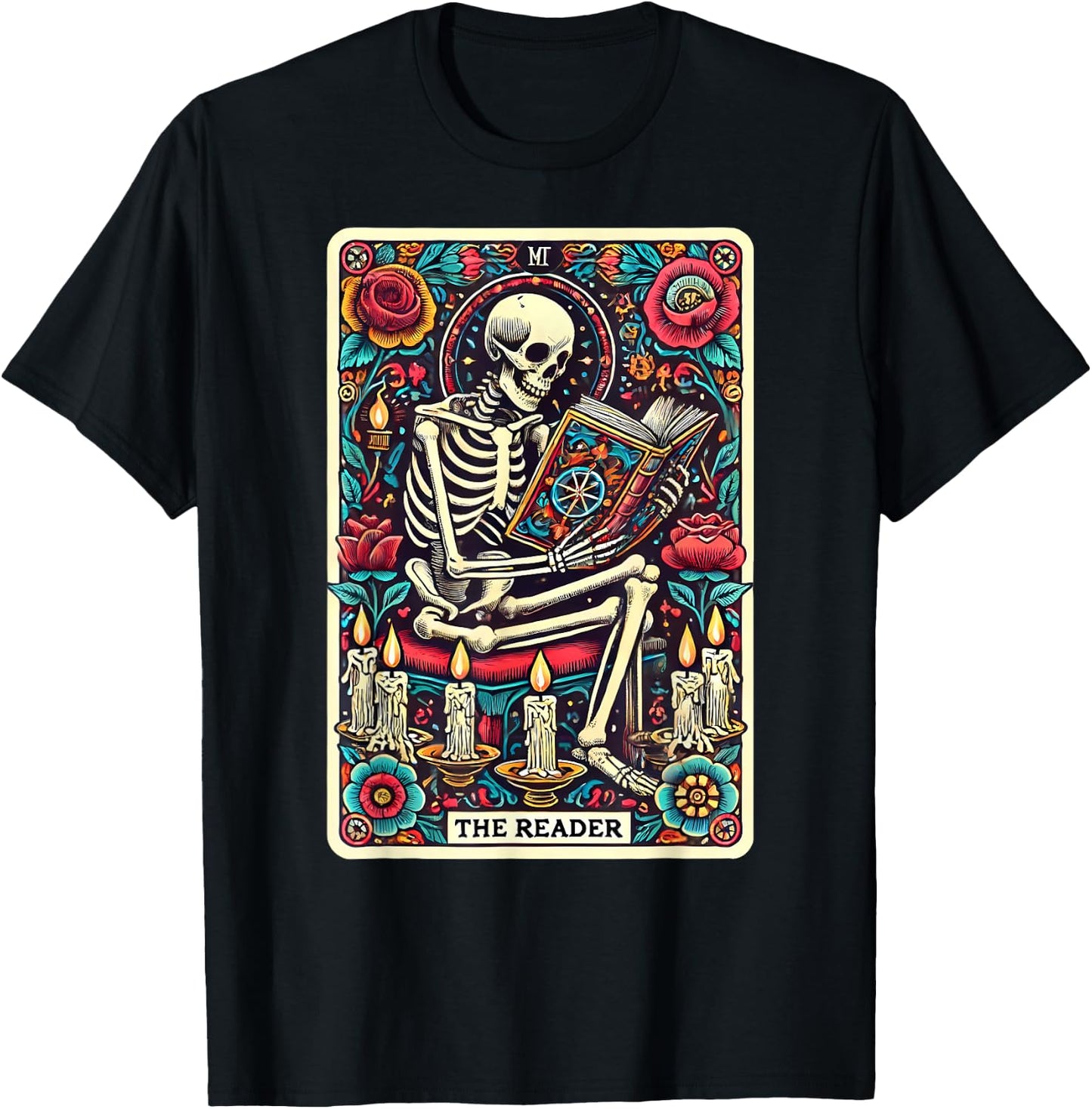 The Reader Book Lover Skeleton Tarot Card Reading Readers T-Shirt - T-Shirt | Black