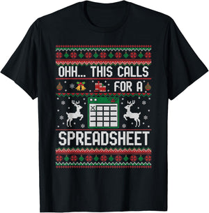 Oh This Calls for a Spreadsheet Office Christmas Sweater T-Shirt - T-Shirt | Black