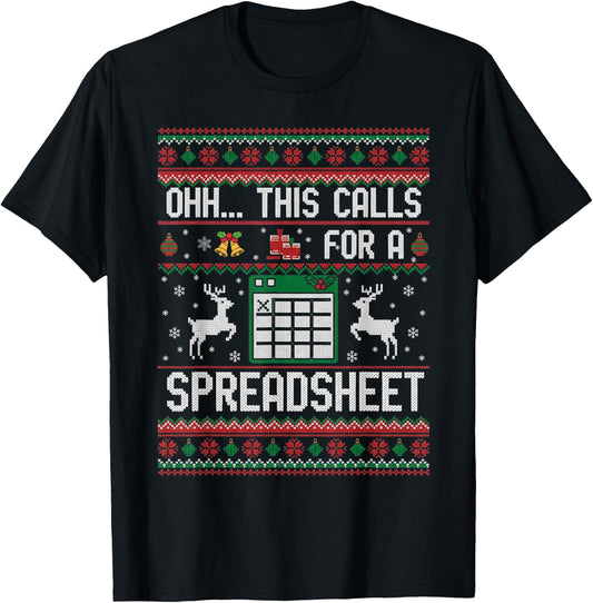 Oh This Calls for a Spreadsheet Office Christmas Sweater T-Shirt - T-Shirt | Black