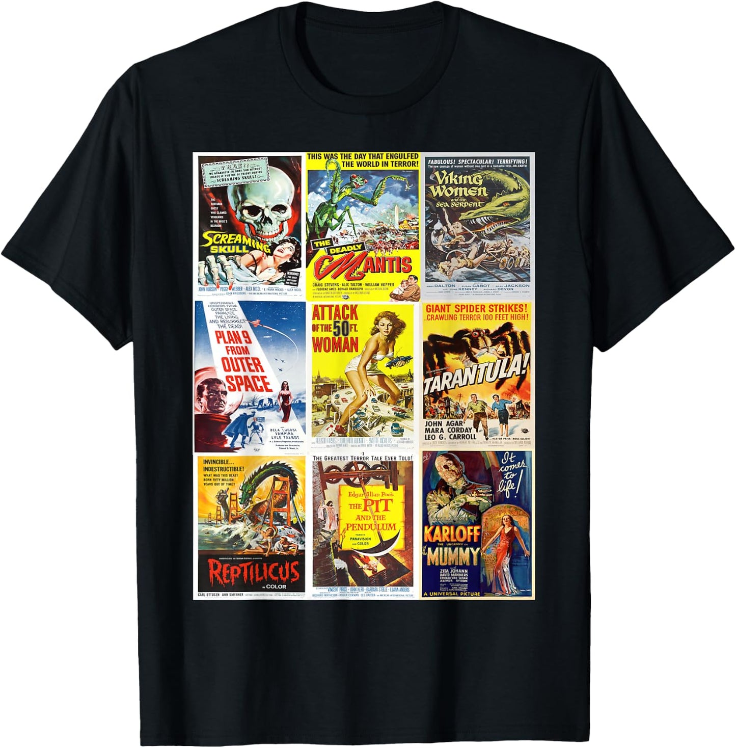 B Movie Poster Collection, Classic Sci-Fi Horror Monsters T-Shirt - T-Shirt | Black