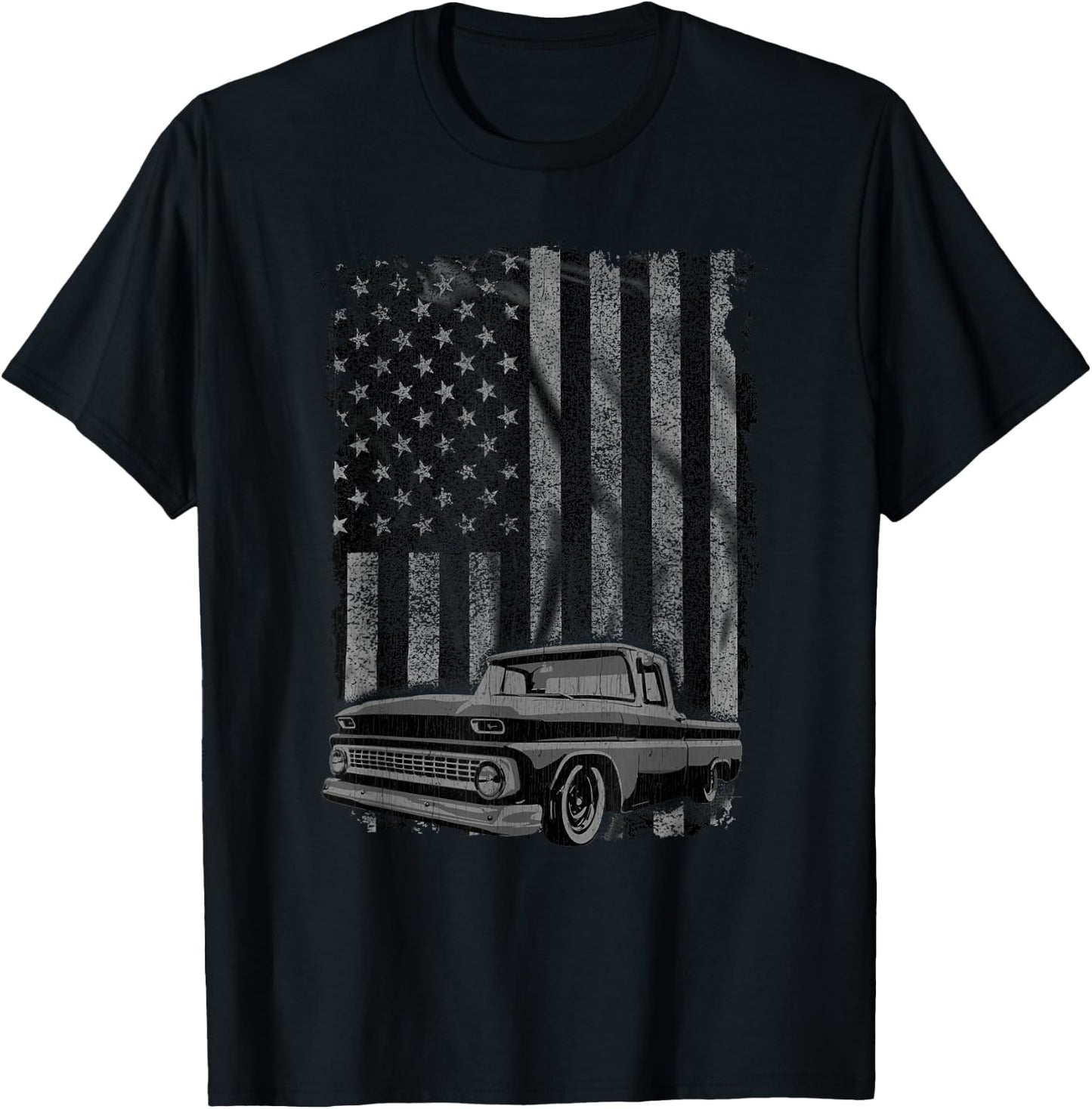 Classic US Flag Vintage Pickup Truck T-Shirt - T-Shirt | Black
