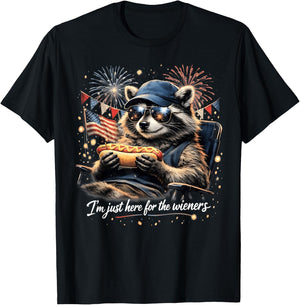 I'm Just Here for the Wieners 4th of July Raccoon Hot Dog T-Shirt - T-Shirt | Black