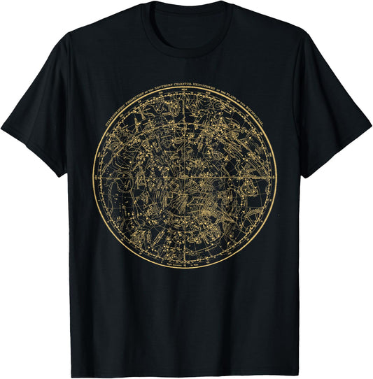 Constellations Map, Astronomy Astrology Mythology T-Shirt - T-Shirt | Black