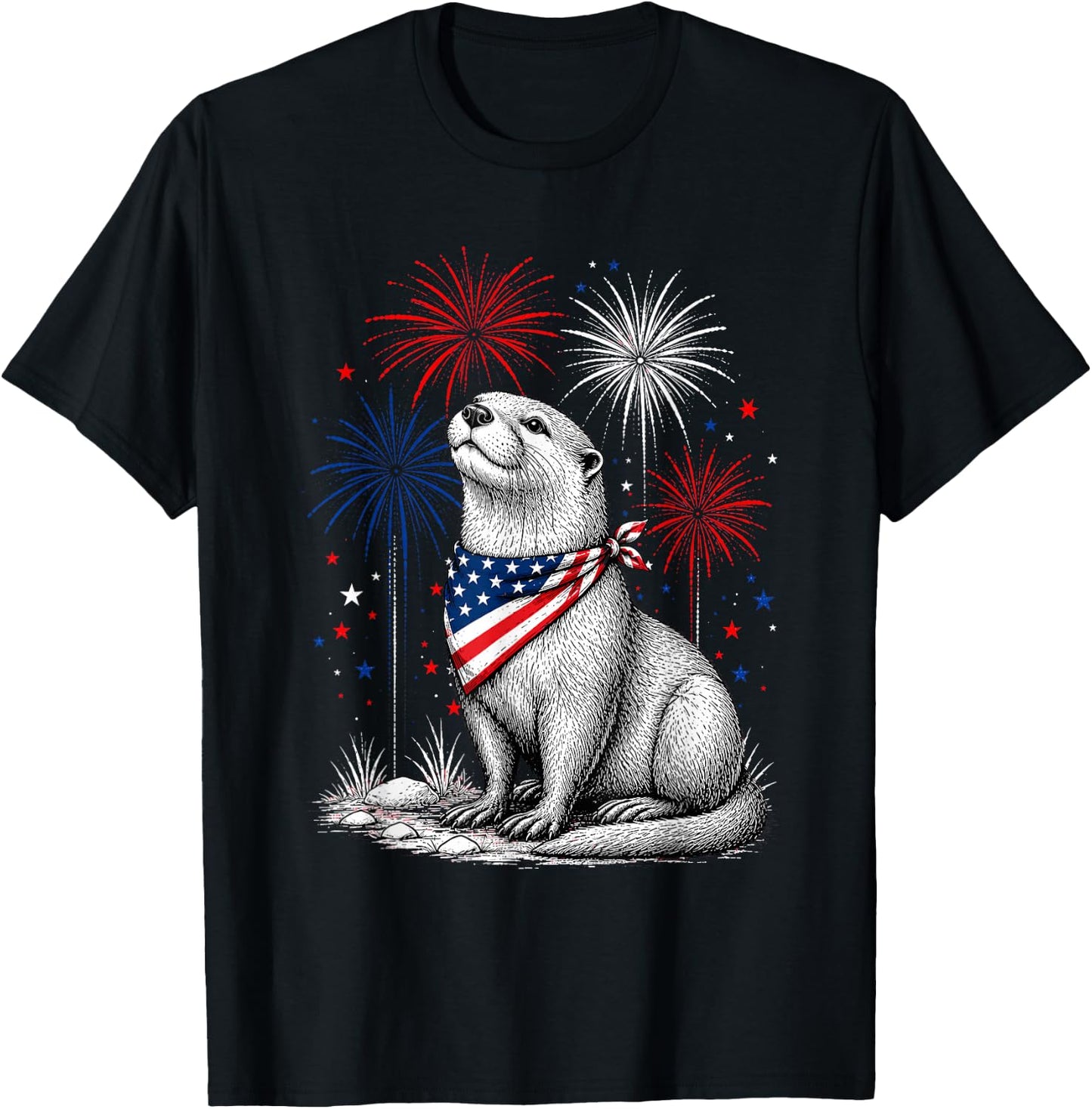 Otterly America's 250th Patriotic Fireworks Animal Lovers T-Shirt - T-Shirt | Black