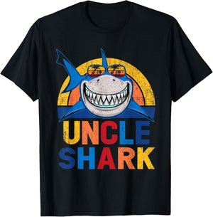 Uncle Shark Retro Pajamas Father Day Uncle Shark T-Shirt - T-Shirt | Black