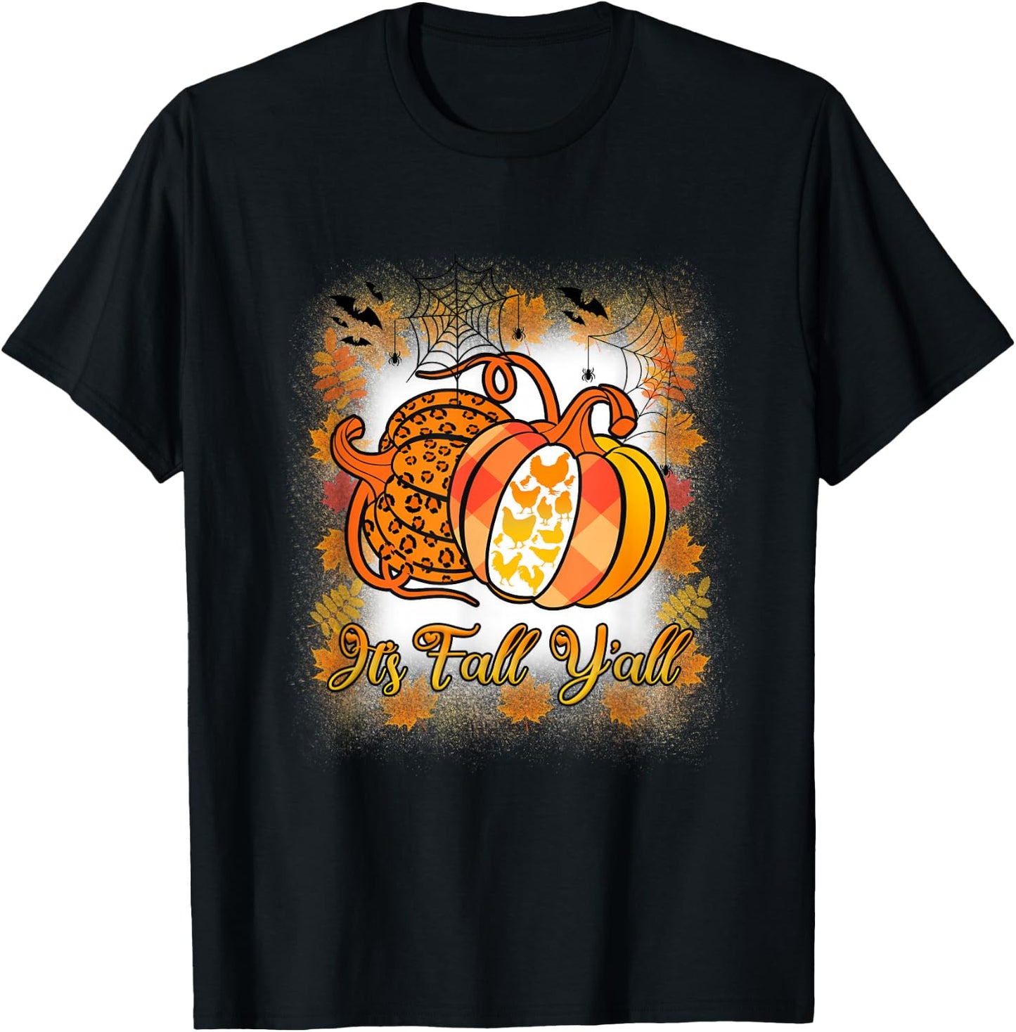 It’s Fall Y’all Pumpkin Leopard Print Chicken Halloween T-Shirt - T-Shirt | Black