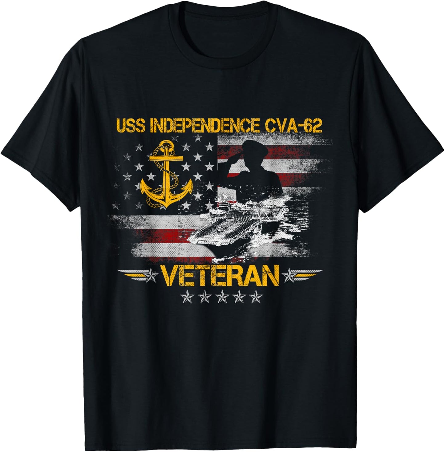 USS Independence CV-62 Aircraft Carrier Veteran FlagVintage T-Shirt - T-Shirt | Black