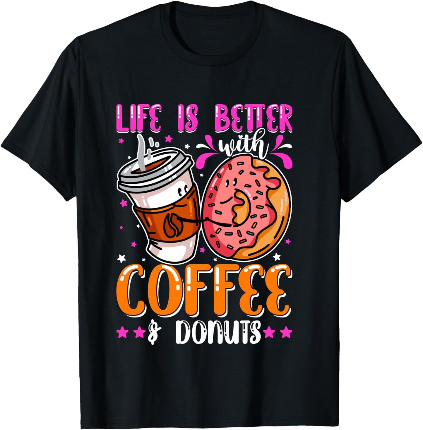 Funny Coffee And Donuts Lover Day Boys Girls Son Daughter T-Shirt - T-Shirt | Black