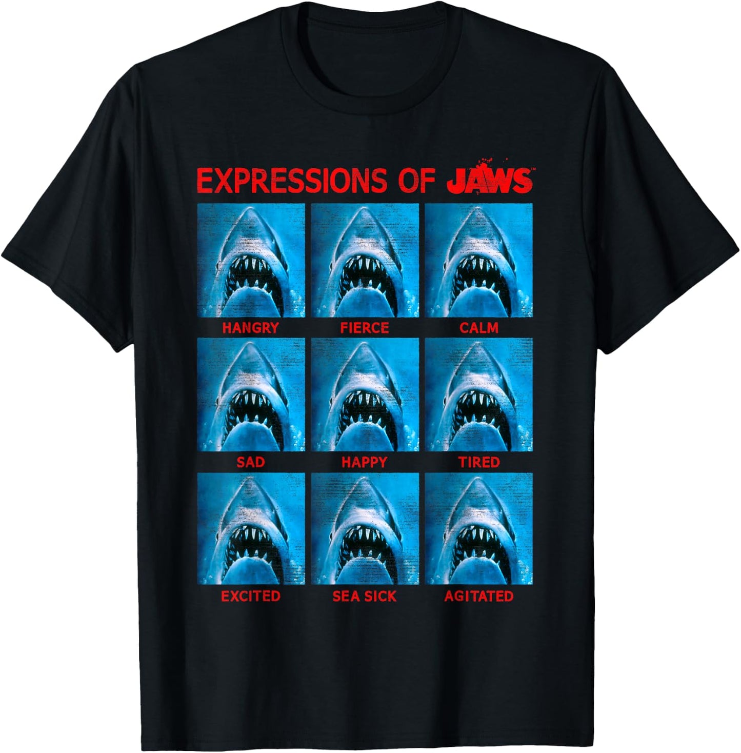 Jaws The Expressions of Jaws Photo Grid Panel Small T-Shirt - T-Shirt | Black