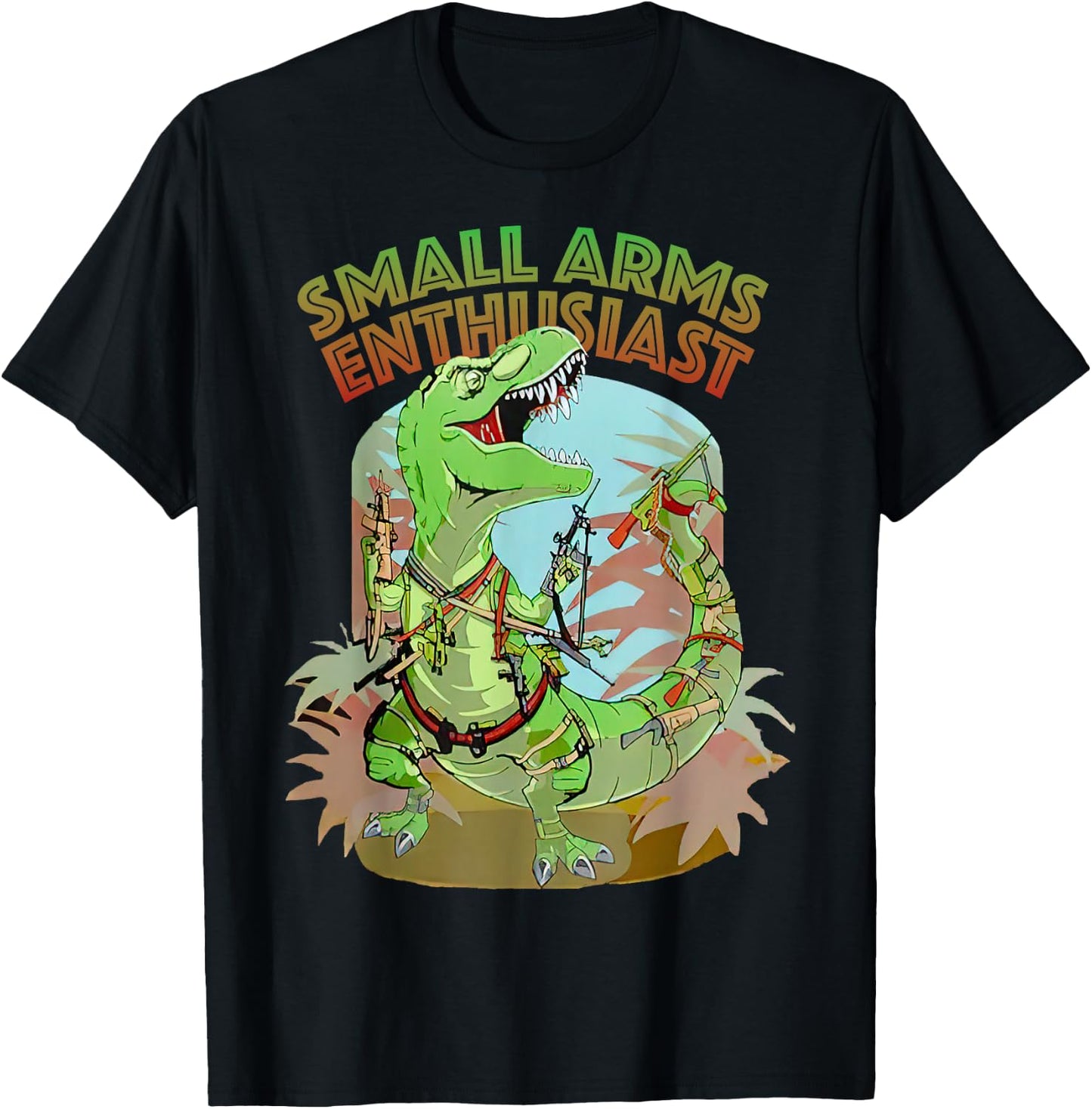 Small Arms Enthusiast Funny T-rex Dinosaur Gun T-Shirt - T-Shirt | Black