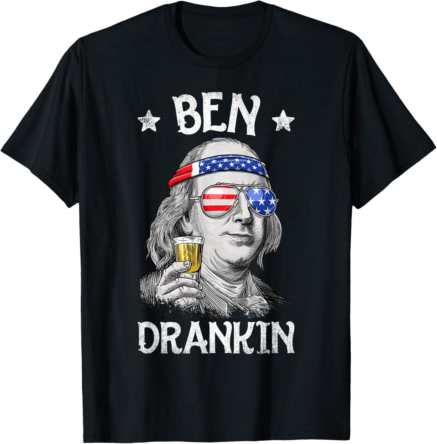 Ben Drankin 4th of July Benjamin Franklin Men Women USA Flag T-Shirt - T-Shirt | Black