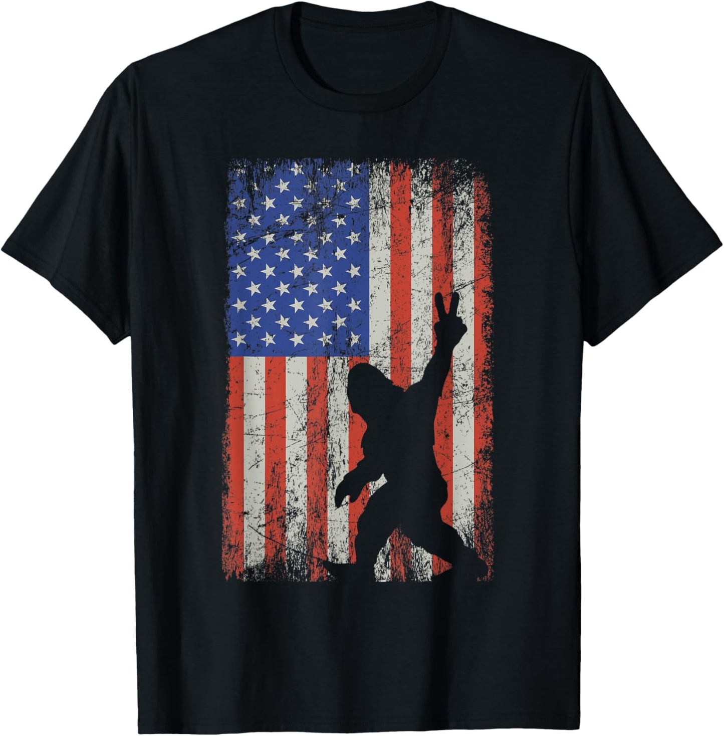 Bigfoot Sasquatch Rock and Roll American Flag 4th of July Women Kids Men T-Shirt - T-Shirt | Black