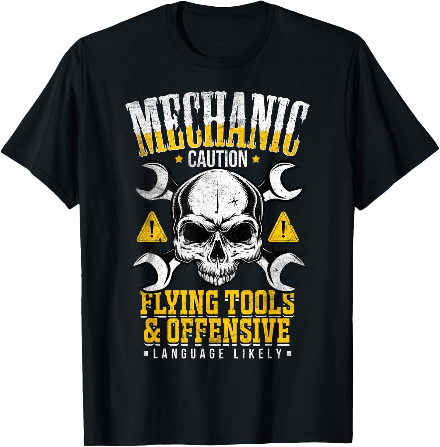 Mechanic Caution Flying Tools Car Mechanics Auto Mechanics T-Shirt - T-Shirt | Black