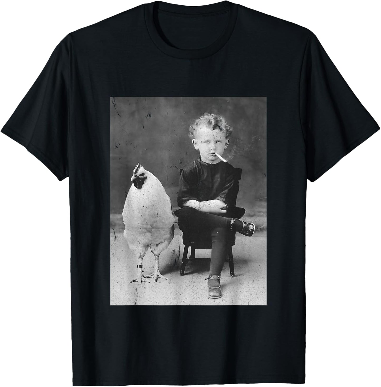 Smoking Boy With Chicken Vintage Bizarre Weird T-Shirt - T-Shirt | Black