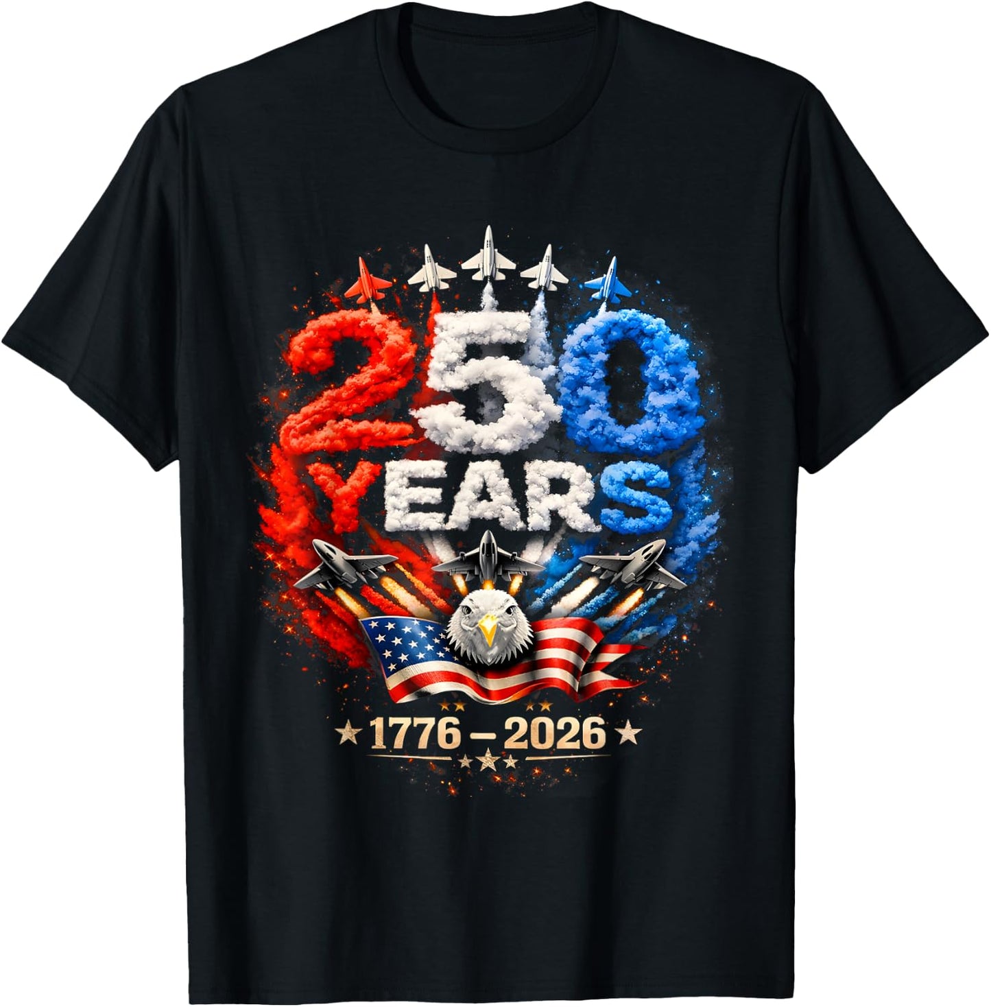 250th Anniversary USA Flag Patriotic American July 4th 2026 T-Shirt - T-Shirt | Black