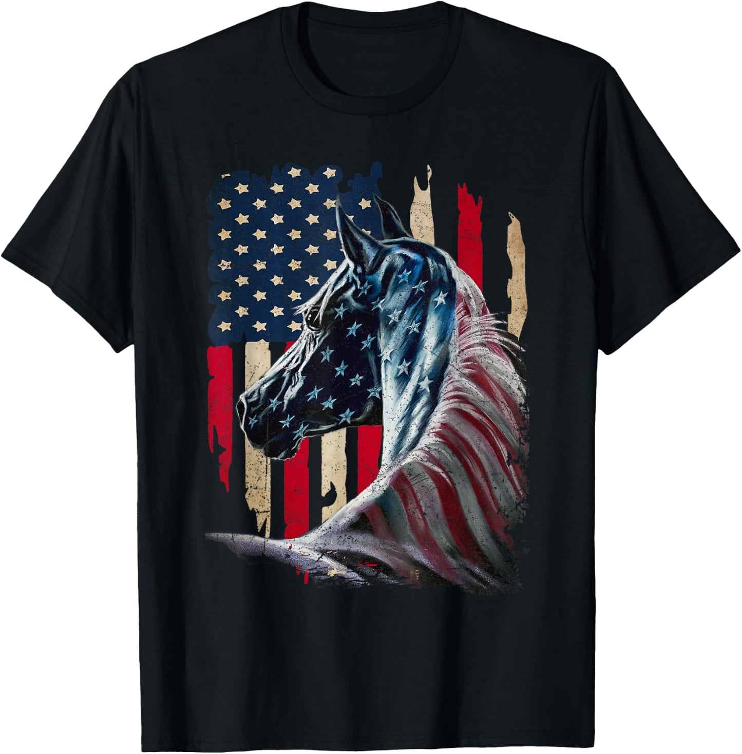 Patriotic Horse American Flag - Horse Vintage Small T-Shirt - T-Shirt | Black