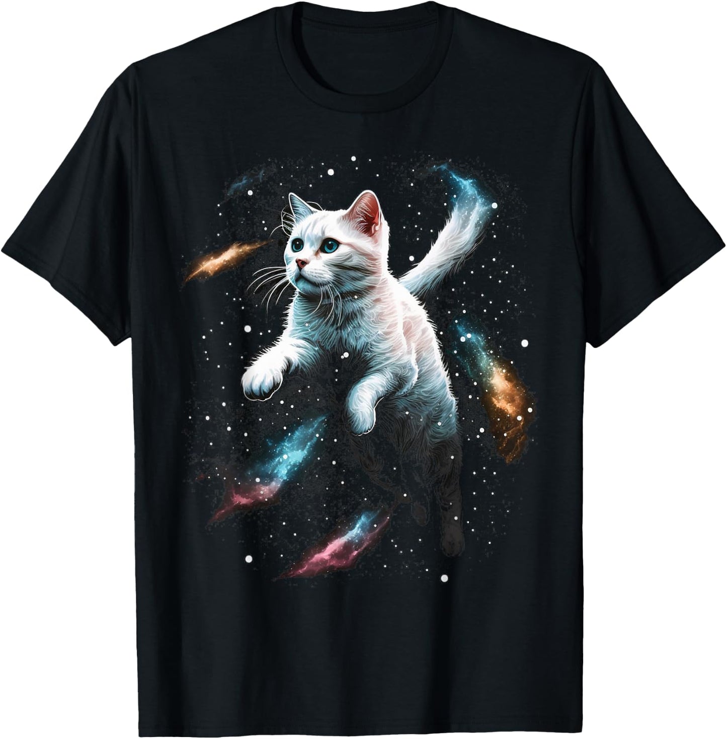 Astronaut Cat or Funny Space Cat on Galaxy Cat Lover Men Women Kids T-Shirt - T-Shirt | Black