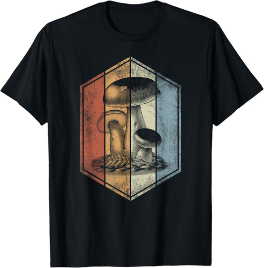 Mushroom Retro Style Mycology Fungi Foraging Mushroom Lover T-Shirt - T-Shirt | Black