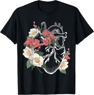 Anatomical Heart Shirt Floral Organ Cardiology Cardiac Nurse T-Shirt - T-Shirt | Black