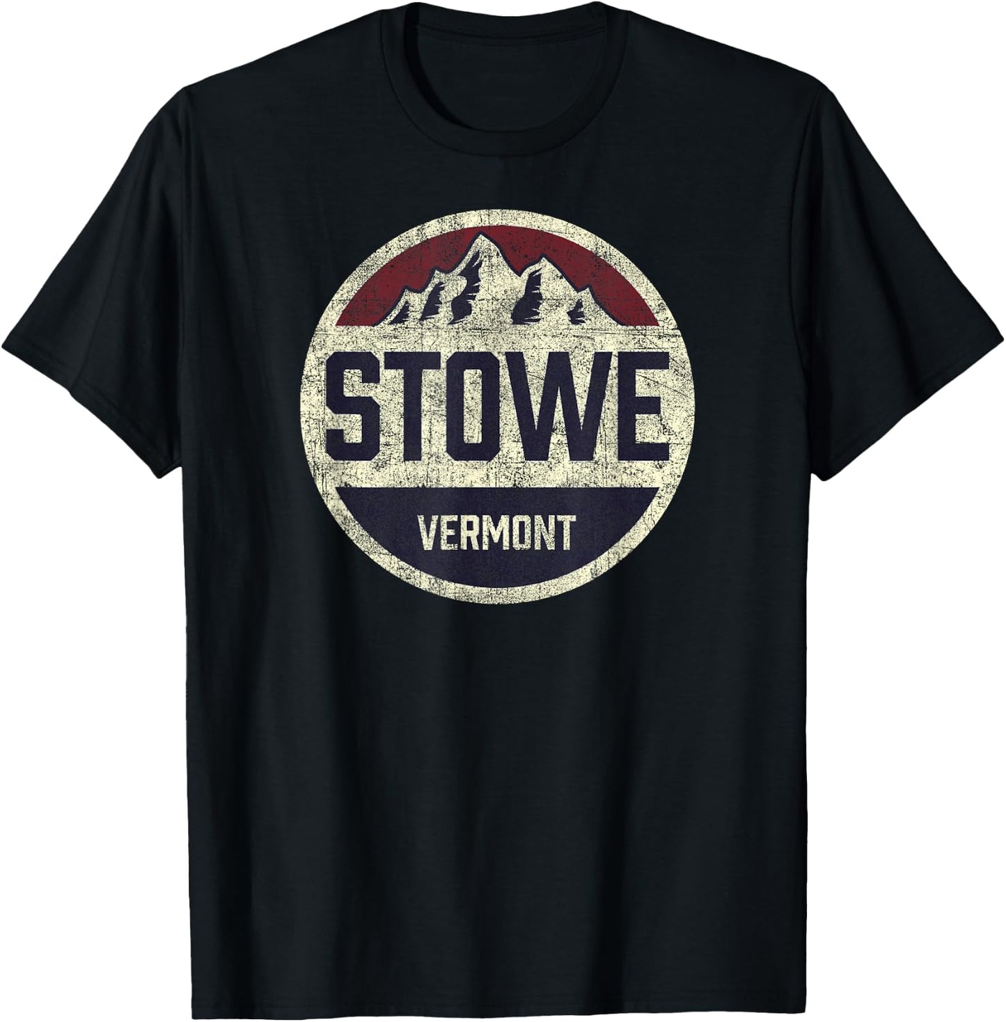 Vintage Retro Stowe Vermont Mountain Circle Ski T-Shirt - T-Shirt | Black
