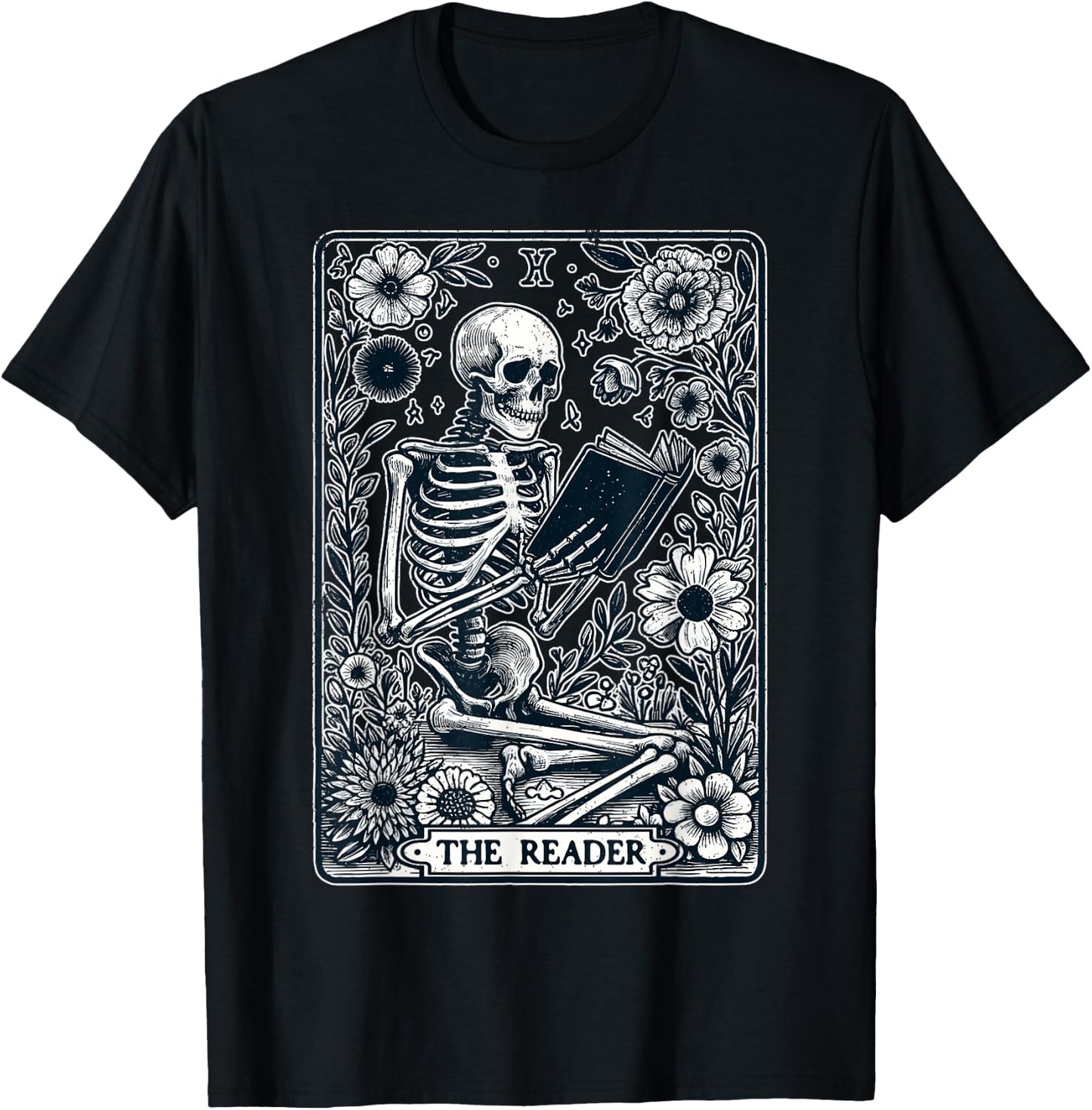 The Reader Tarot Card Skeleton Reading Book Funny Books T-Shirt - T-Shirt | Black