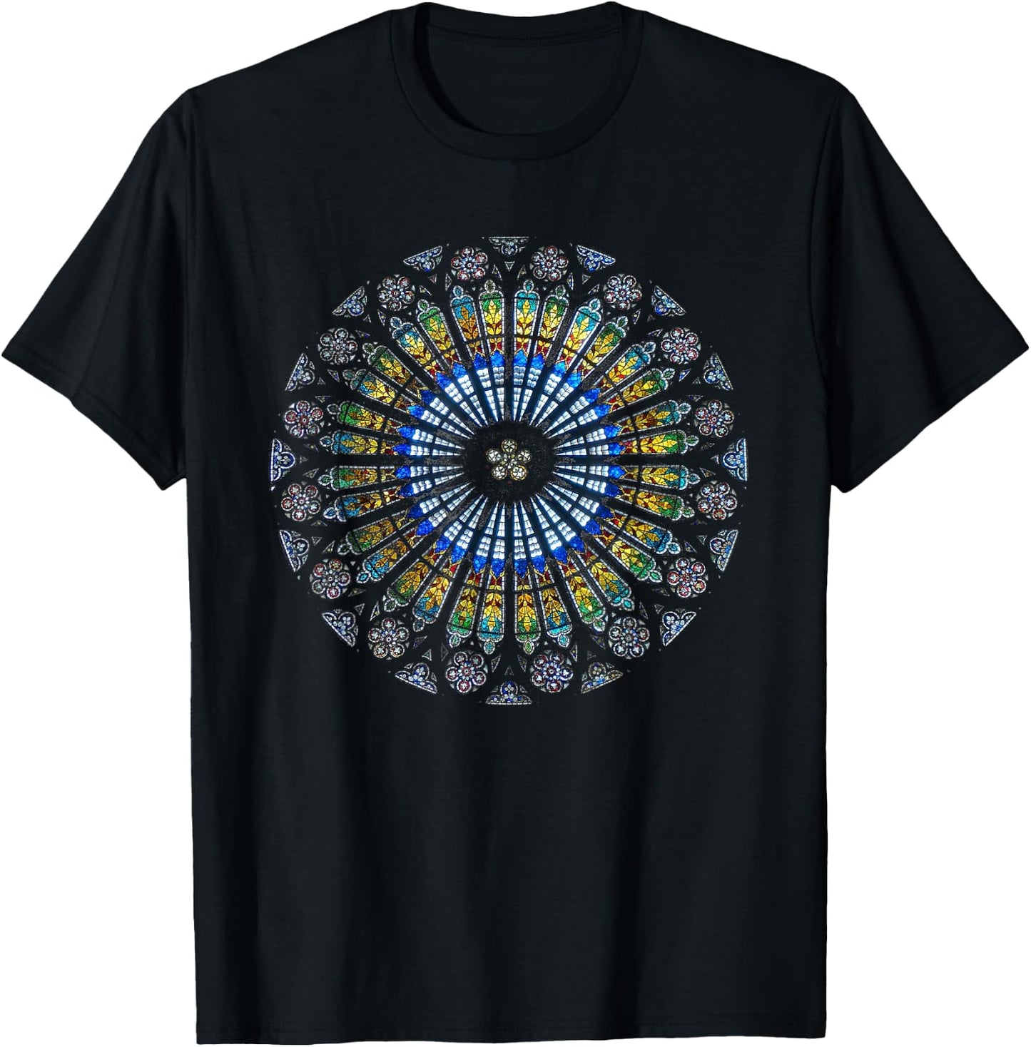 Strasbourg Cathedral France Mandala Stained Glass Window Art T-Shirt - T-Shirt | Black