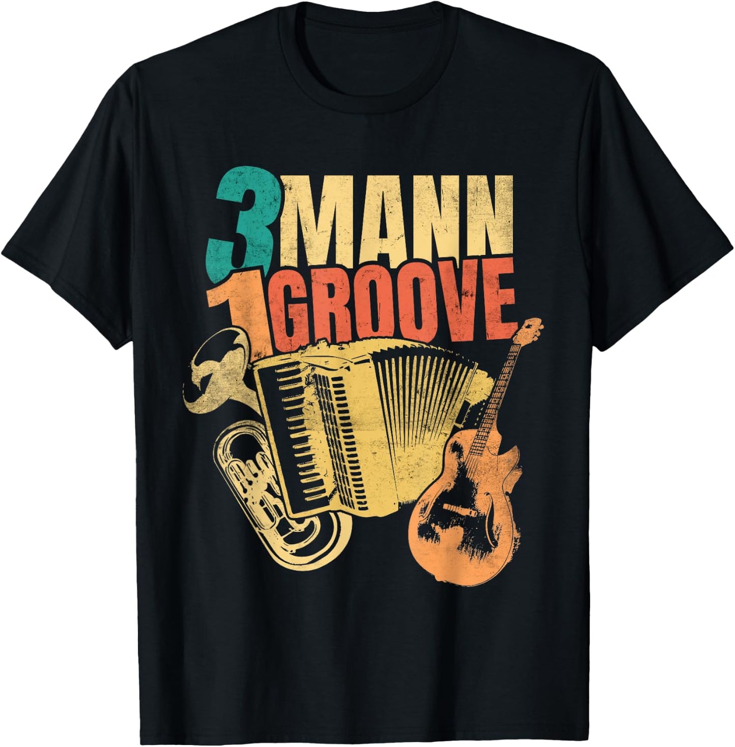 Oberkrainer Bellfront Baritone Accordion Guitar Retro T-Shirt - T-Shirt | Black
