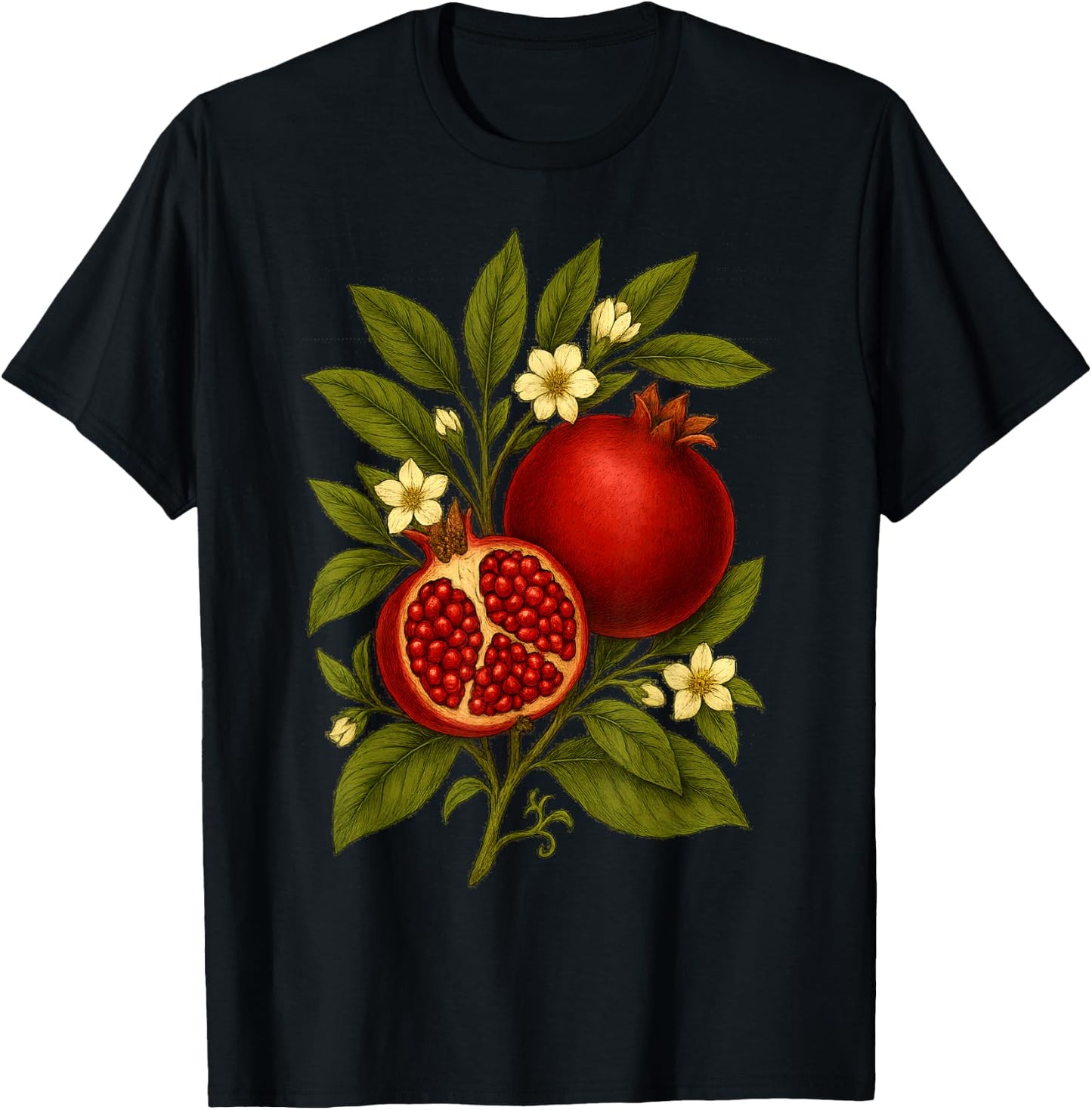 Pomegranate Botanical Fruit Graphic Orchard Farm Nature T-Shirt - T-Shirt | Black