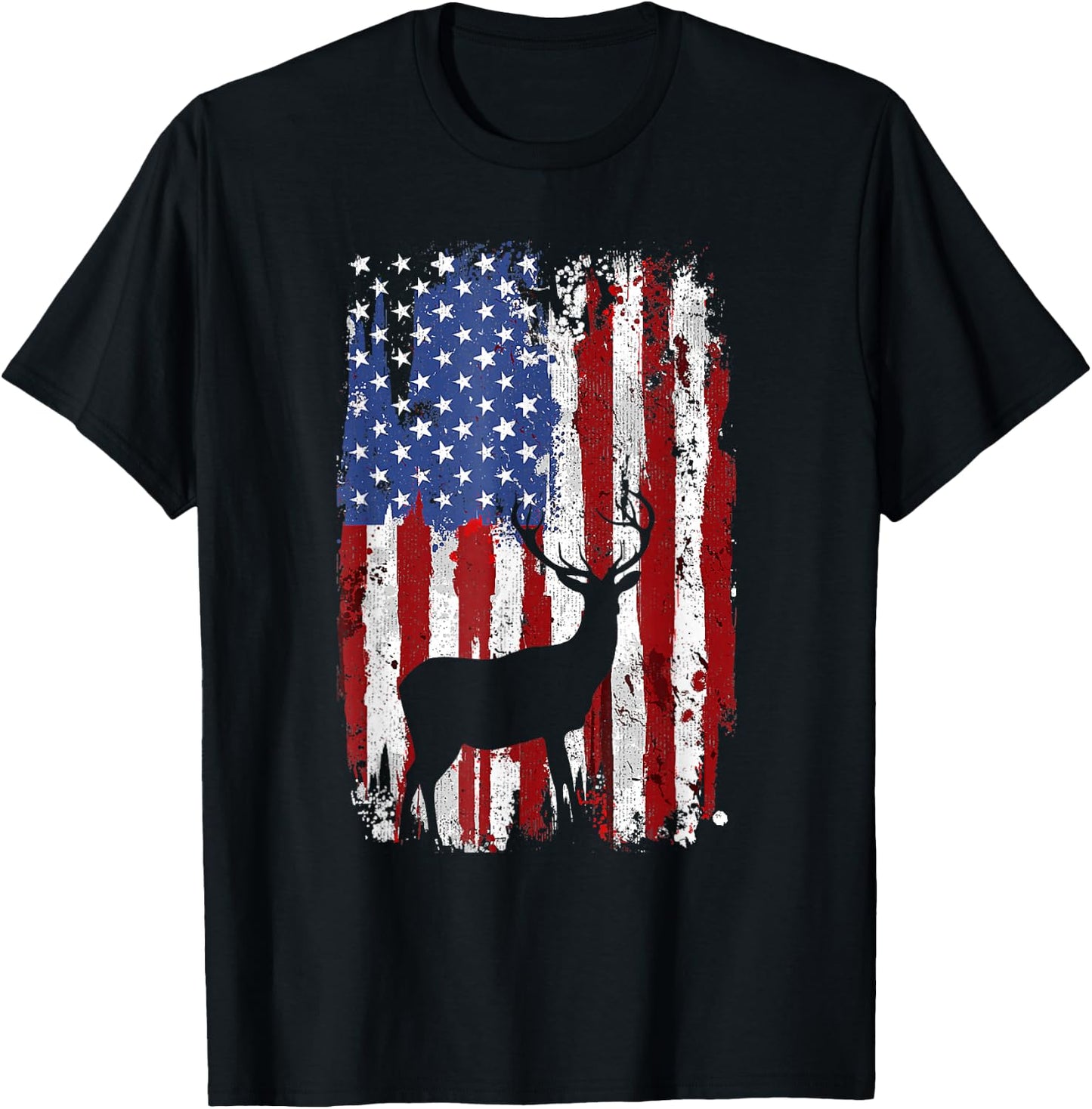 American Flag Deer Hunters Deer on American Flag T-Shirt - T-Shirt | Black