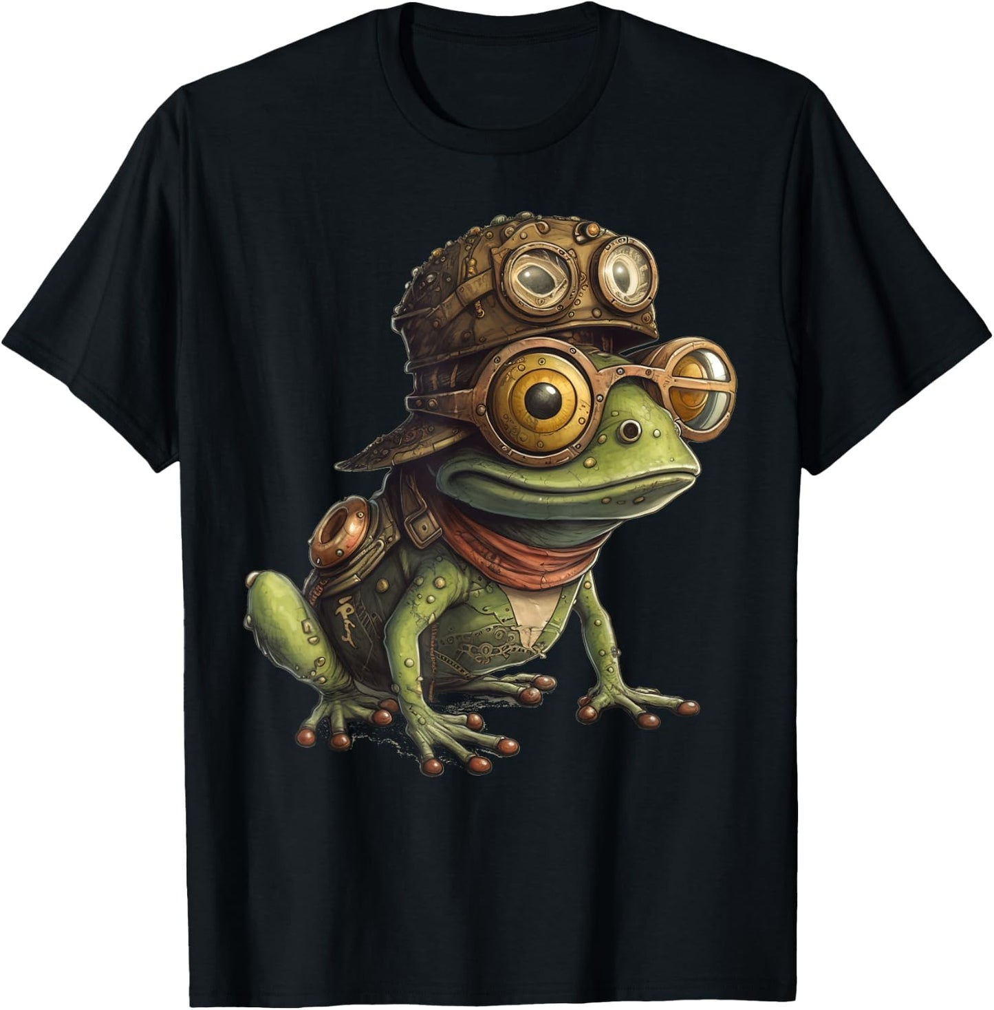 Frog in steampunk mechanical gear, vibrant toad T-Shirt - T-Shirt | Black