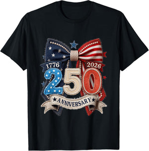 American Flag Bow 250th Anniversary Patriotic Women Pride T-Shirt - T-Shirt | Black