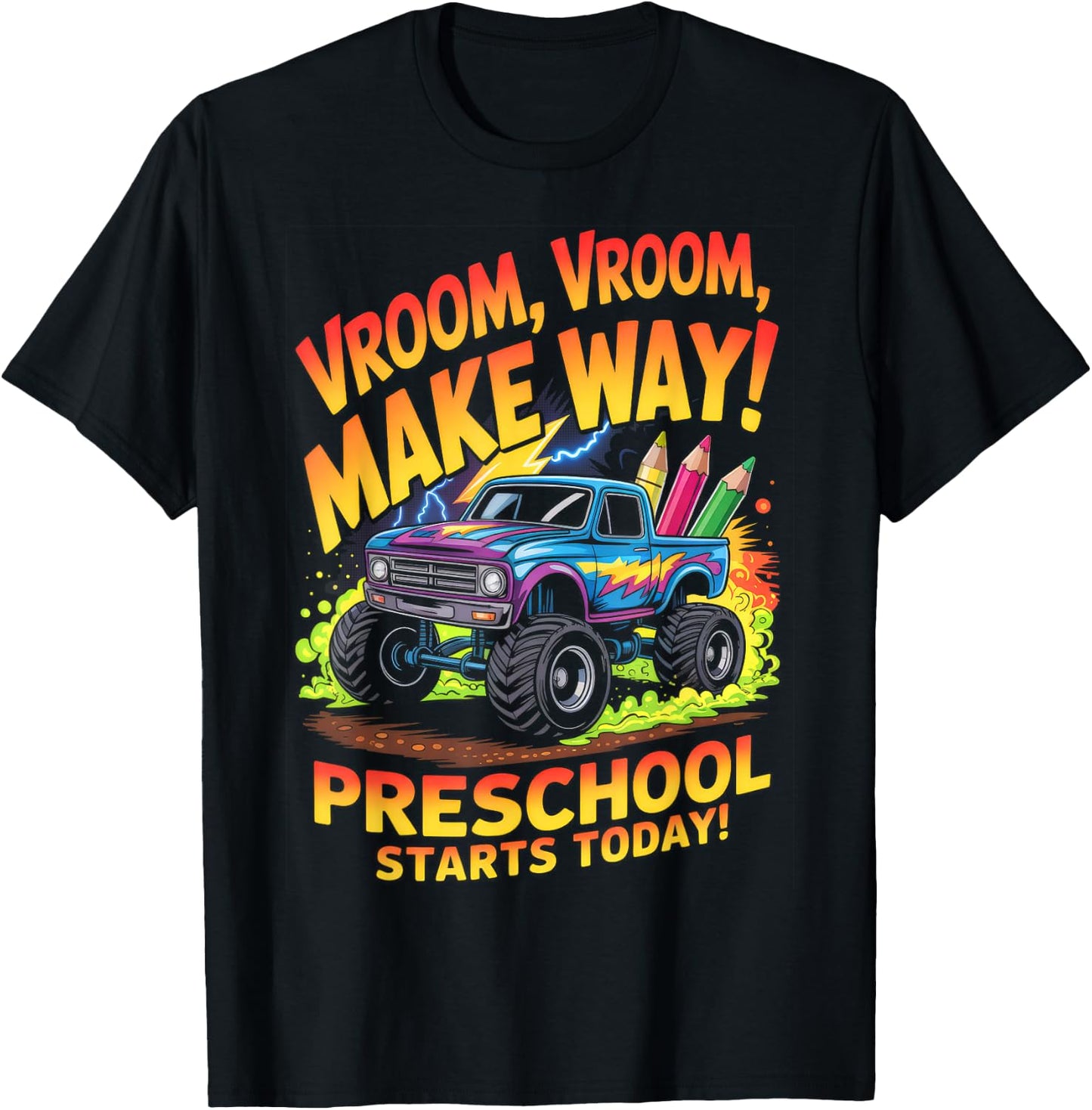 Back to School Preschool Pre-K Monster Truck First Day Boys T-Shirt - T-Shirt | Black