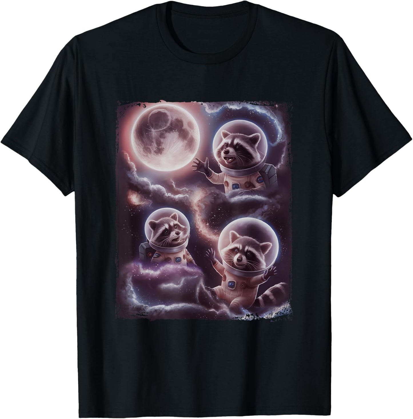 Funny Raccoons Astronaut Space Cosmos Moon Raccoon T-Shirt - T-Shirt | Black