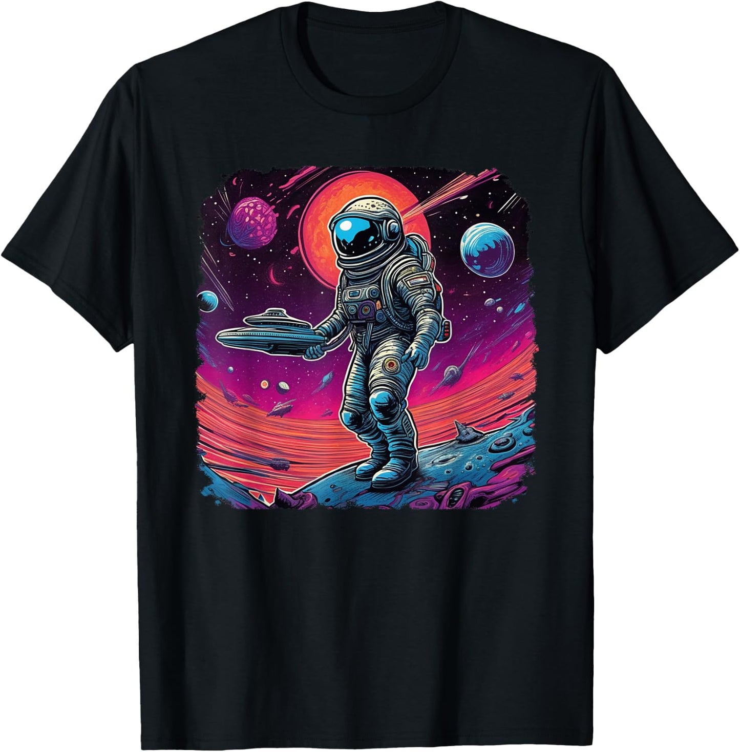 Psychedelic, Trippy, Black Light Astronaut Space Art T-Shirt - T-Shirt | Black
