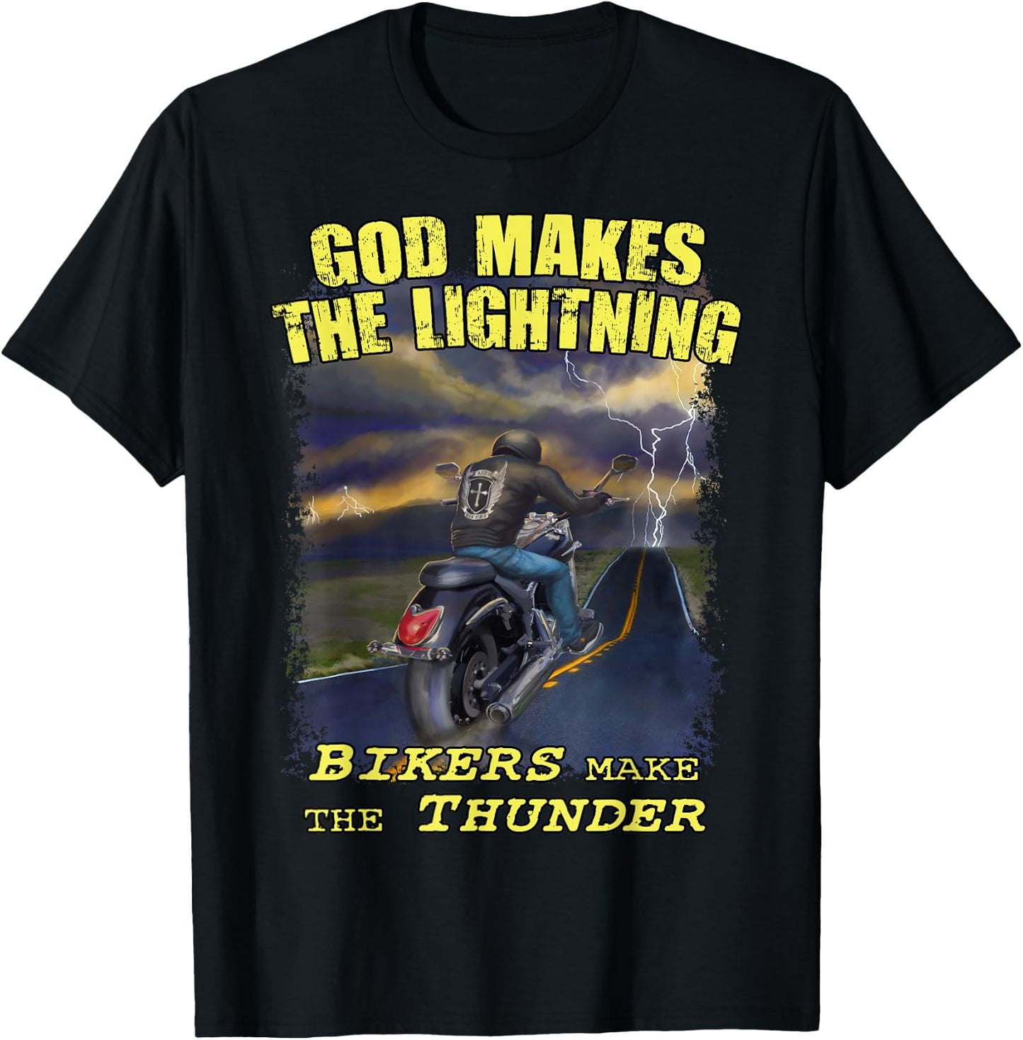 God Lightning Christian Biker Shirt Motorcycle Jesus Design T-Shirt - T-Shirt | Black