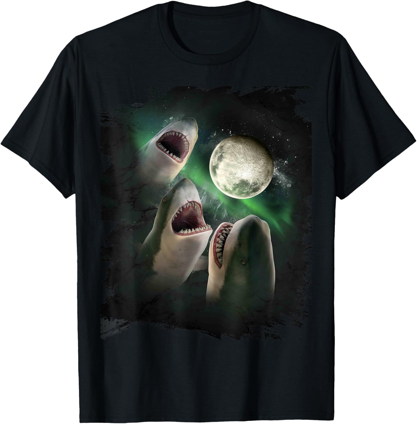 3 Shark Moon, Wolf Shark, Wolves Howl T-Shirt - T-Shirt | Black