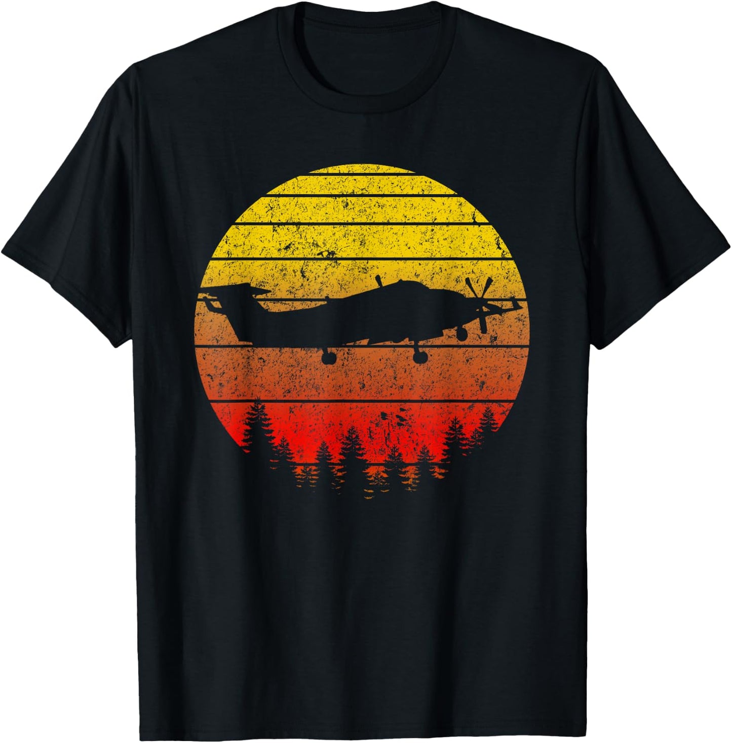 King Air Airplane Sunrise Vintage Retro Pilot Design T-Shirt - T-Shirt | Black