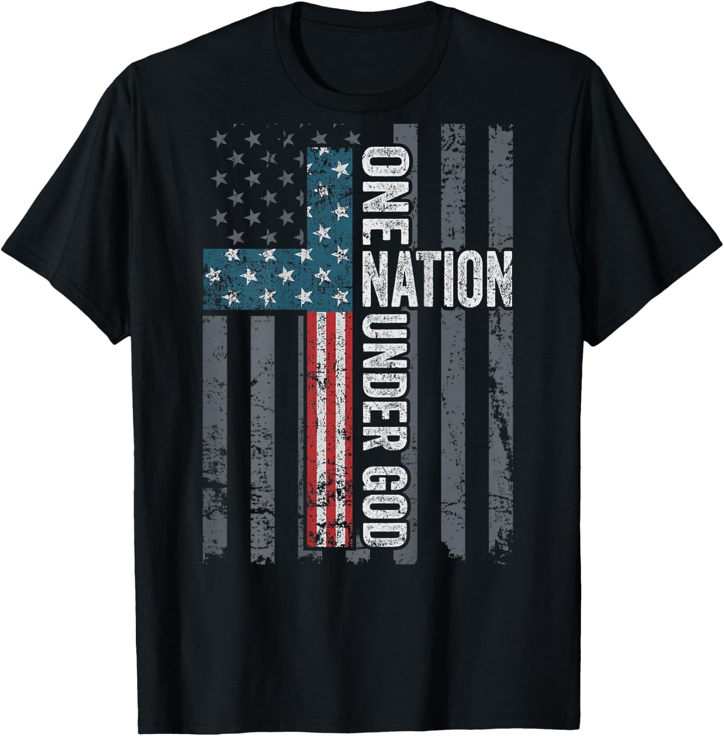 ONE NATION UNDER GOD - USA Cross Flag Christian - ON BACK T-Shirt - T-Shirt | Black