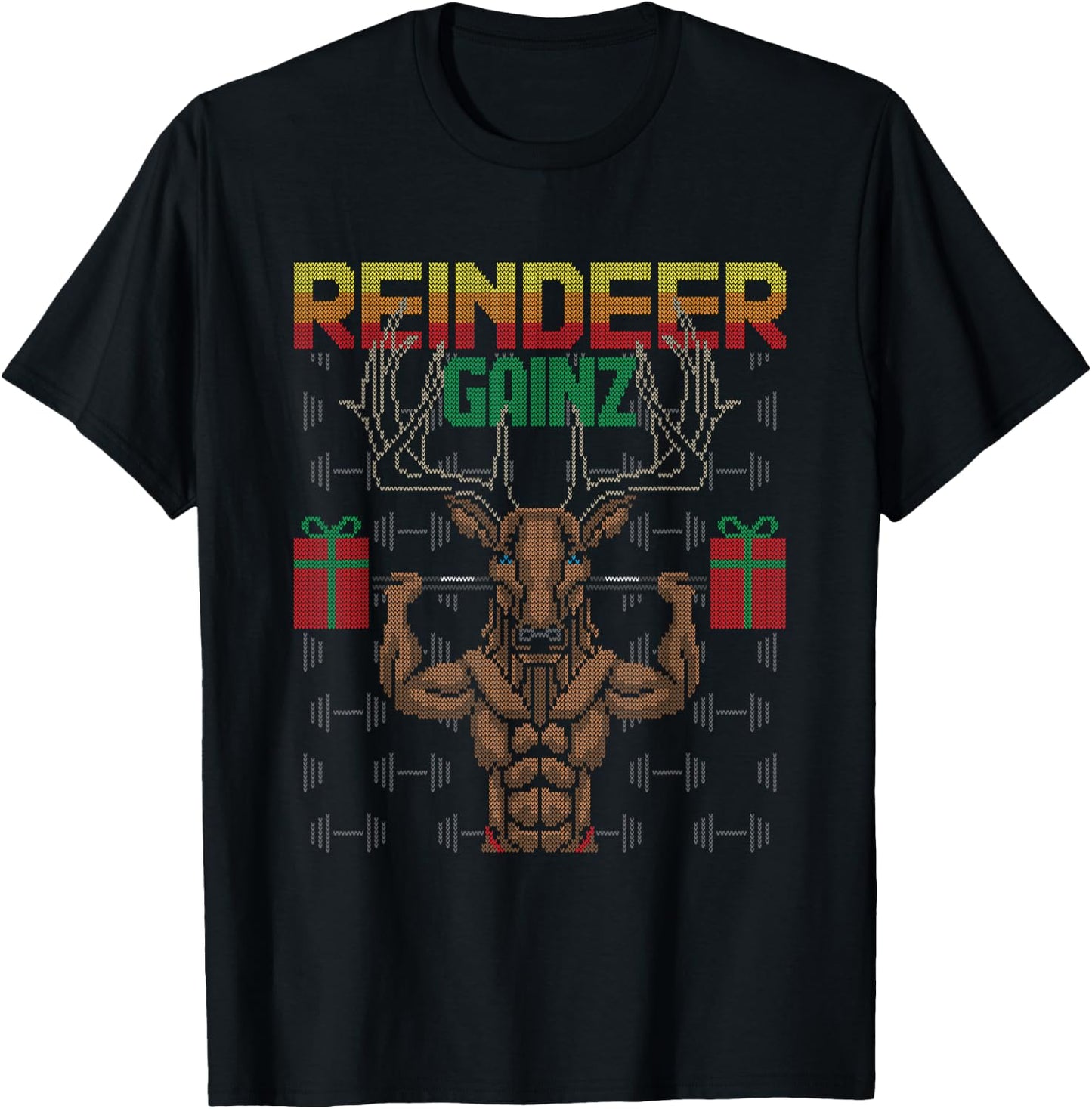 Reindeer Gainz Brodolf Ugly Christmas Sweater Gym Workout T-Shirt - T-Shirt | Black