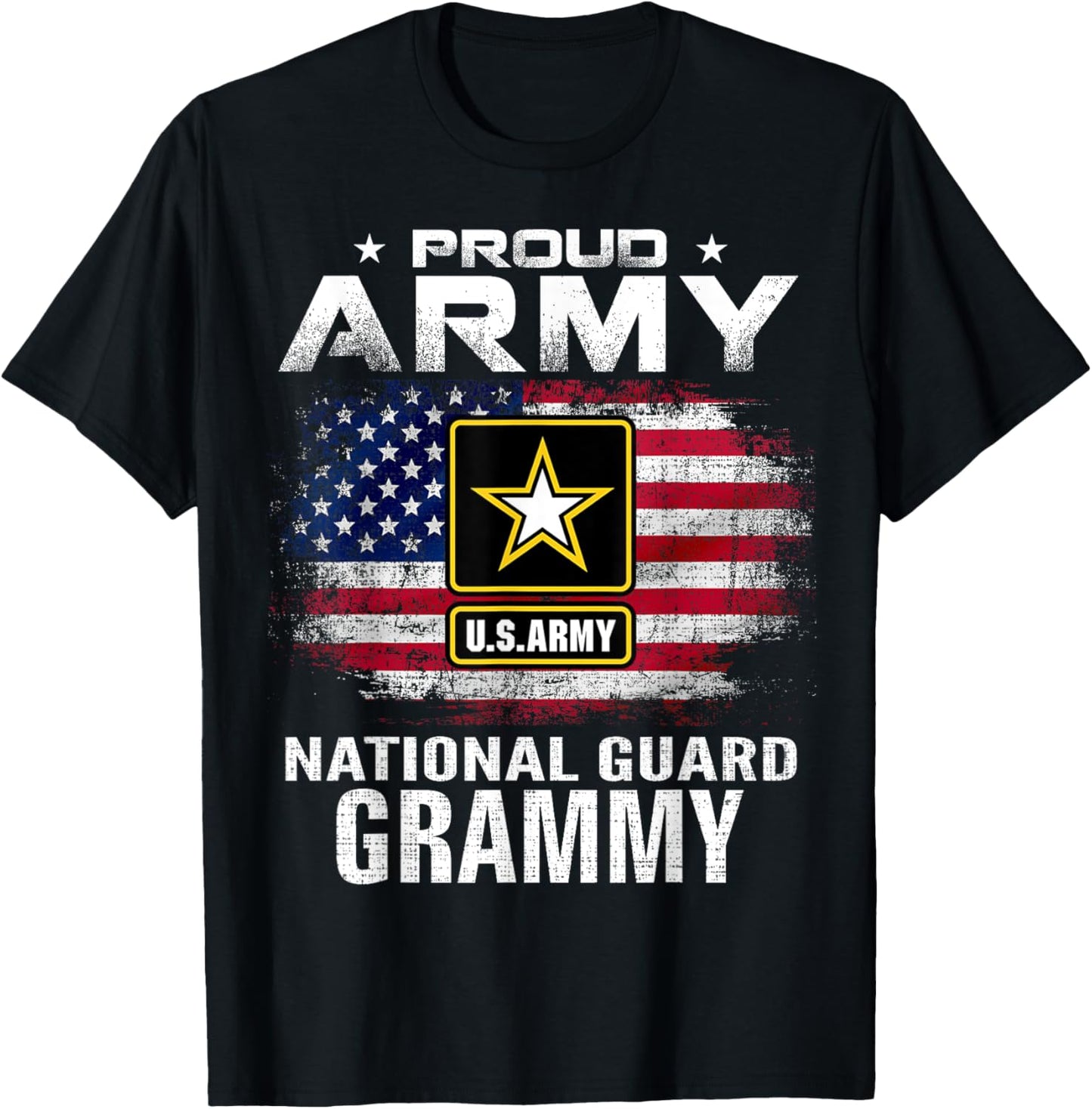 Proud Army National Guard Grammy With American Flag Gift T-Shirt - T-Shirt | Black