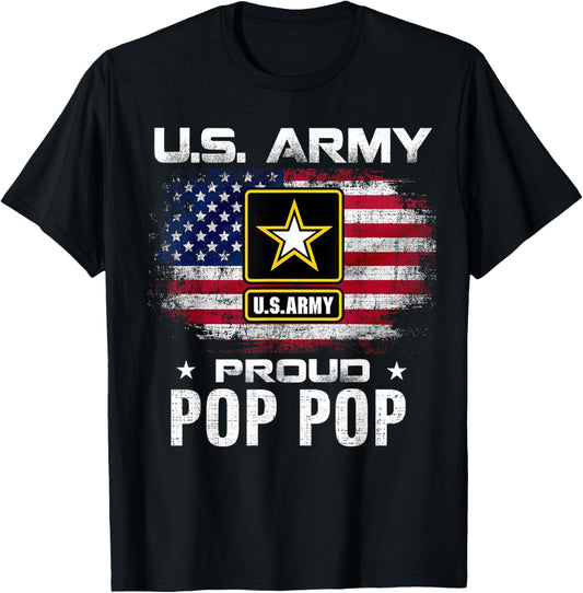 U.S Army Proud Pop Pop With American Flag Gift Veteran Gift T-Shirt - T-Shirt | Black