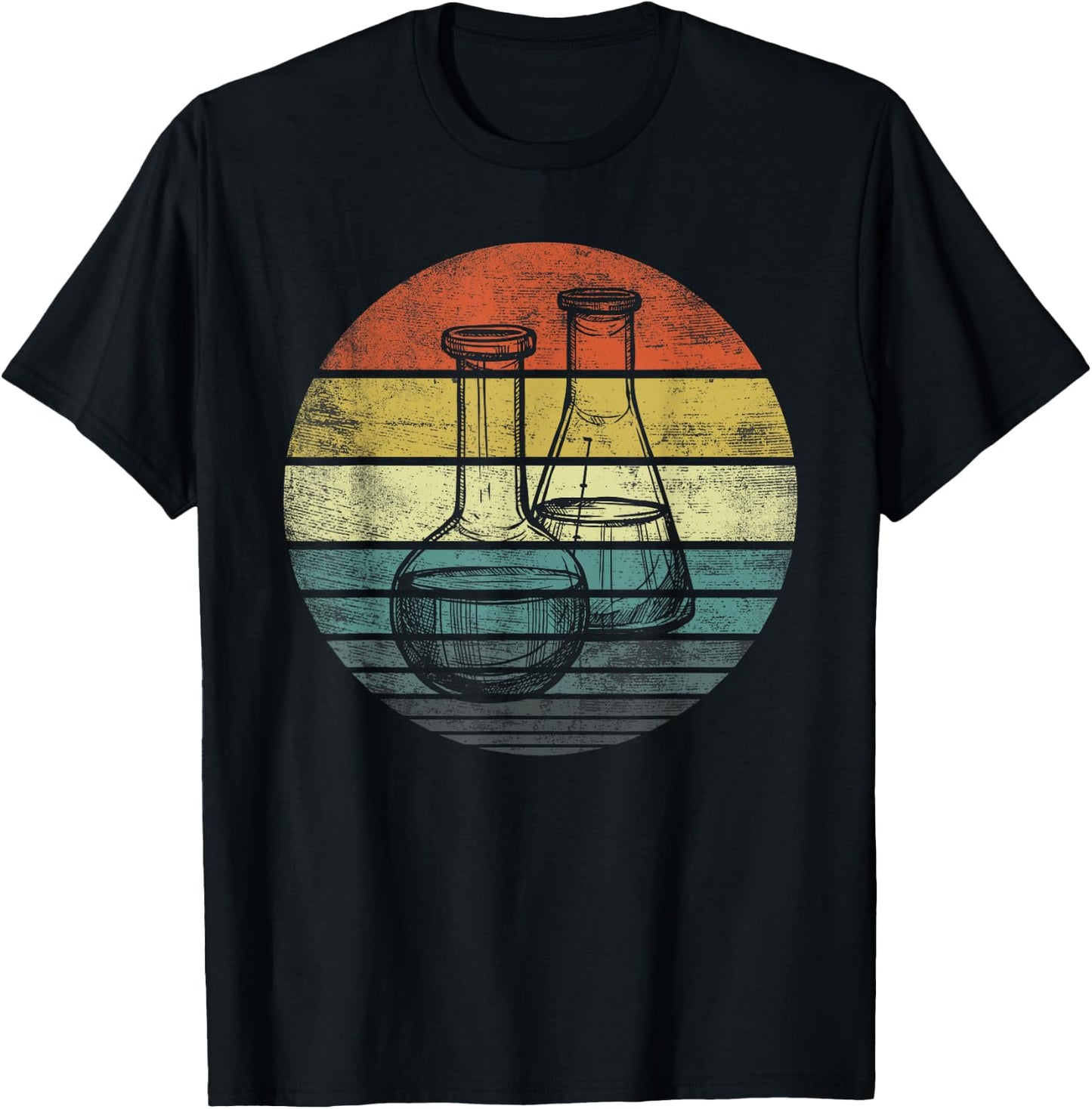Chemist Gift Retro Sunset Laboratory Flask Chemistry Science T-Shirt - T-Shirt | Black