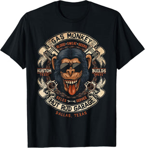 Monkey Gas Crossed Pistons Ribbon Logo Small T-Shirt - T-Shirt | Black