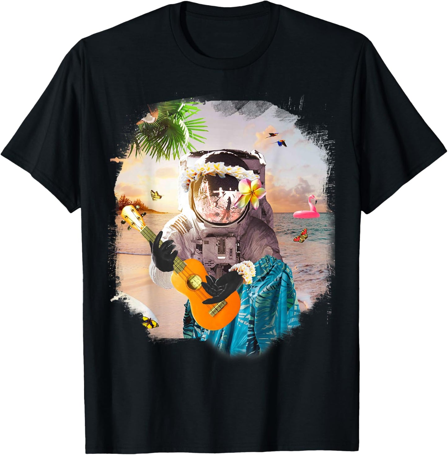 Aloha Hawaiian Astronaut At Beach Funny T-Shirt - T-Shirt | Black
