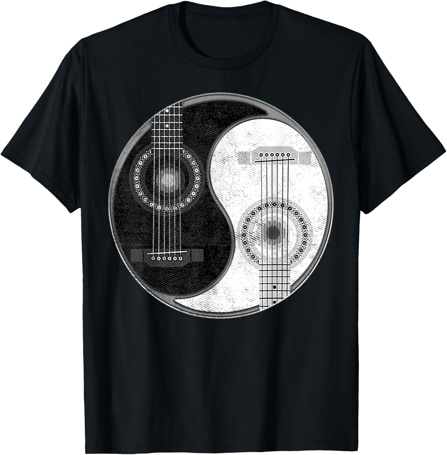 Yin Yang Guitar Player Guitarist Classical Bass Acoustic T-Shirt - T-Shirt | Black